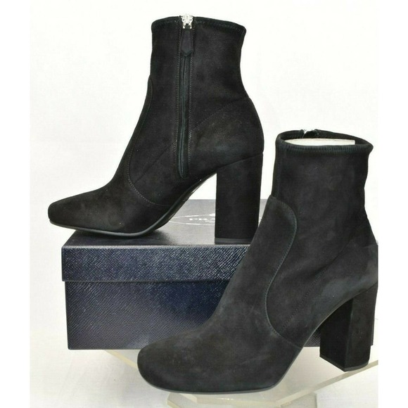 PRADA 1T193F BLACK SUEDE SHORT ANKLE ZIPPER CLASSIC PUMPS BOOTS 40 $975 ITALY - Picture 1 of 12